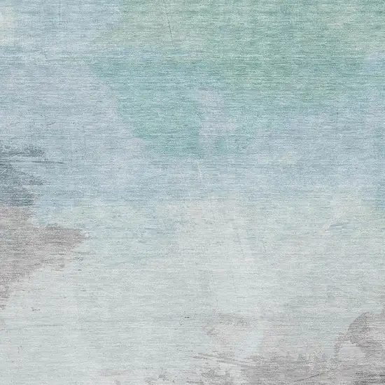 Pale Aqua Gray And Silver Abstract Washable Area Rug With UV Protection Photo 2