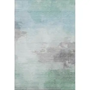 Photo of Pale Aqua Gray And Silver Abstract Washable Area Rug With UV Protection