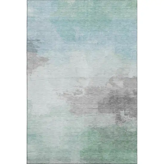 Pale Aqua Gray And Silver Abstract Washable Area Rug With UV Protection Photo 1
