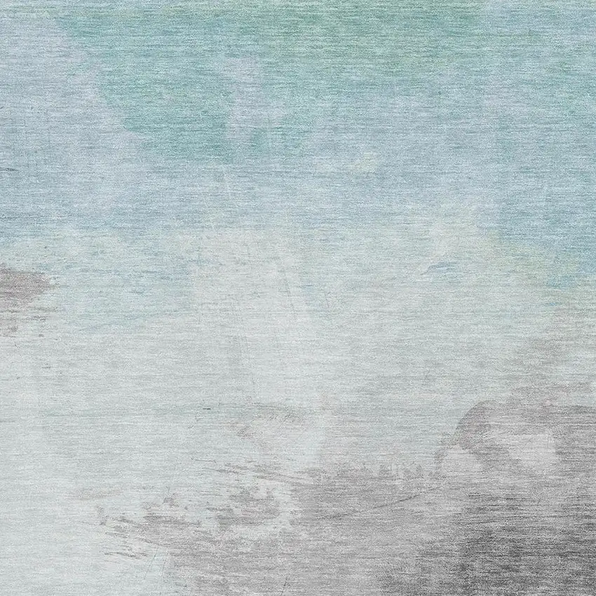 Pale Aqua Gray And Silver Abstract Washable Area Rug With UV Protection Photo 2