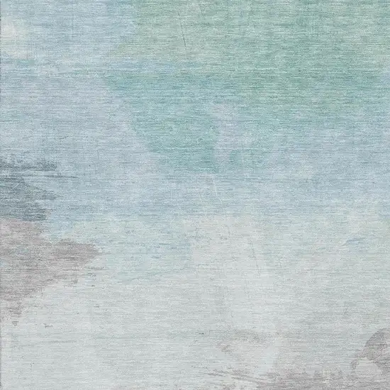 Pale Aqua Gray And Silver Abstract Washable Area Rug With UV Protection Photo 2