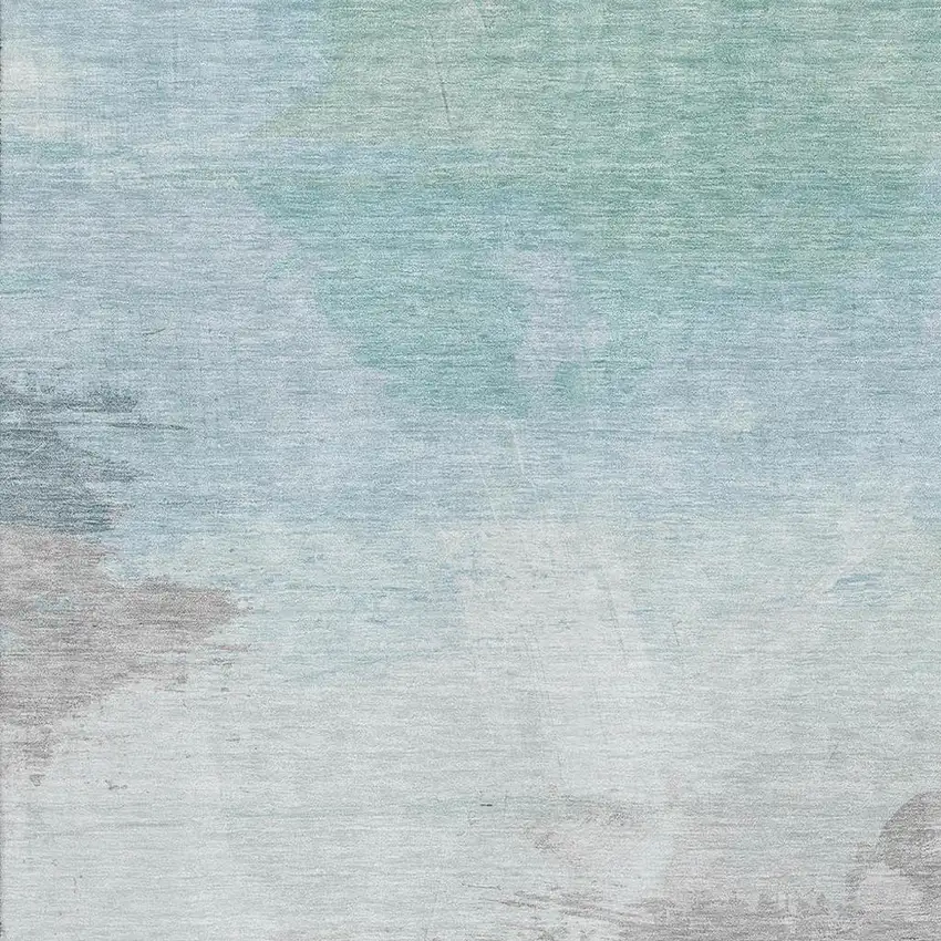 Pale Aqua Gray And Silver Abstract Washable Area Rug With UV Protection Photo 2