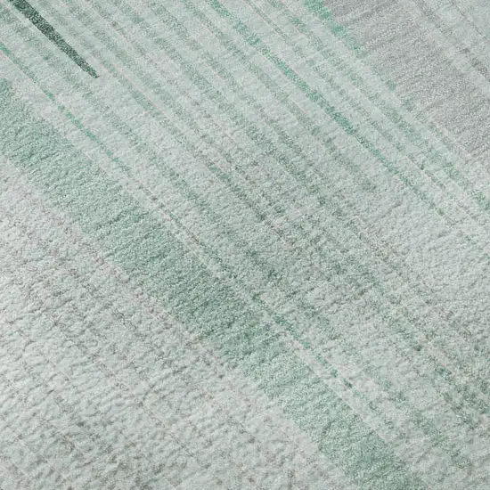 Pale Aqua Gray And Silver Geometric Washable Area Rug With UV Protection Photo 8