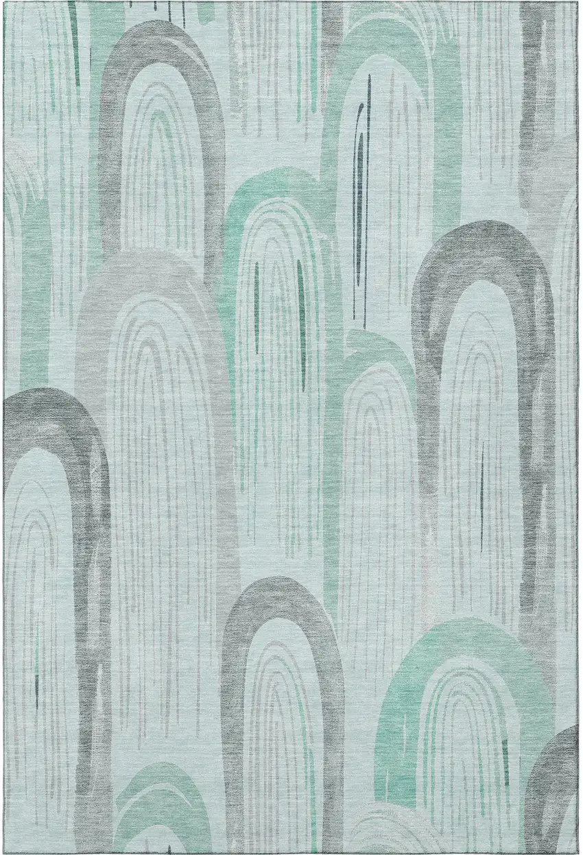 Pale Aqua Gray And Silver Geometric Washable Area Rug With UV Protection Photo 3