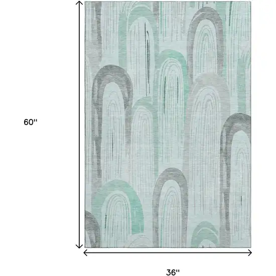 Pale Aqua Gray And Silver Geometric Washable Area Rug With UV Protection Photo 9