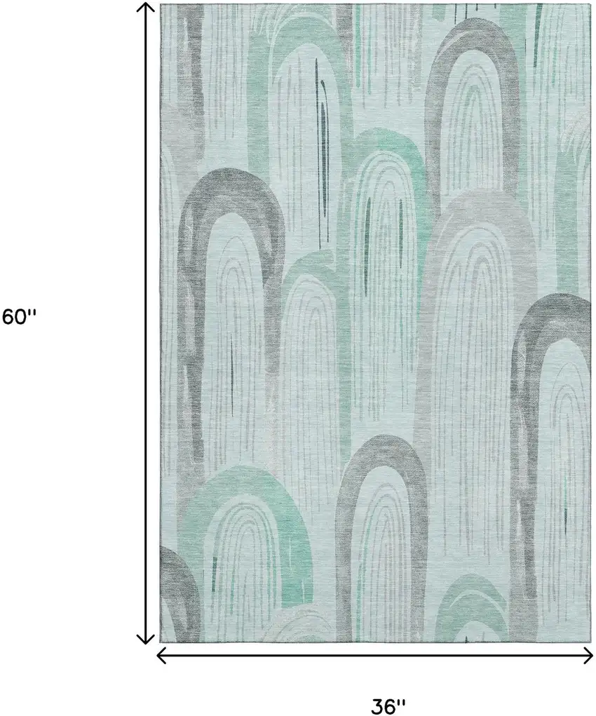 Pale Aqua Gray And Silver Geometric Washable Area Rug With UV Protection Photo 9