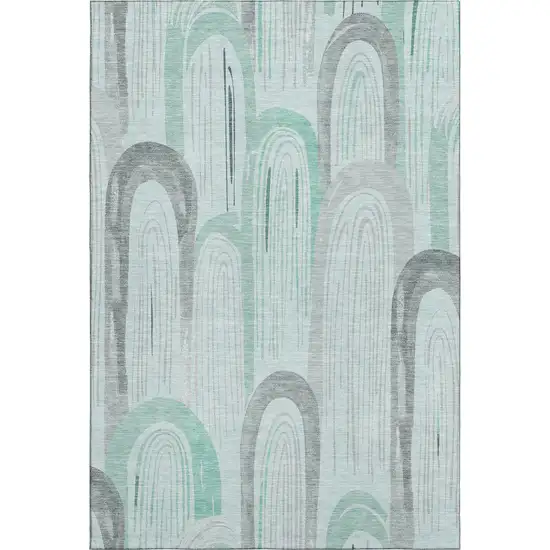 Pale Aqua Gray And Silver Geometric Washable Area Rug With UV Protection Photo 1