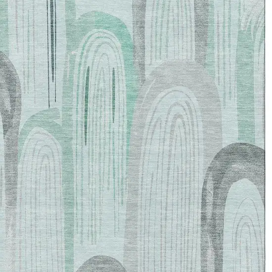 Pale Aqua Gray And Silver Geometric Washable Area Rug With UV Protection Photo 2