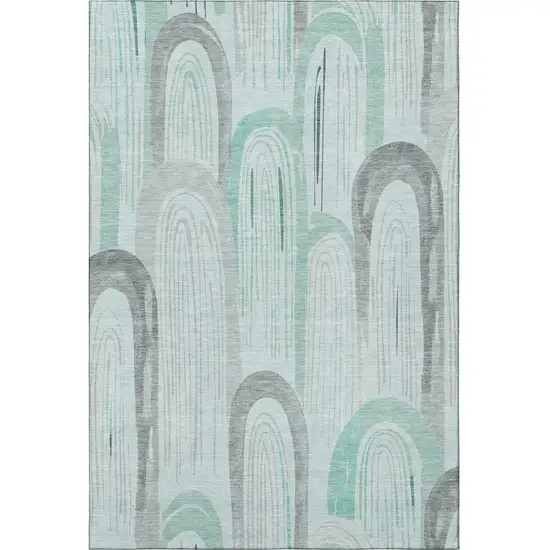 Pale Aqua Gray And Silver Geometric Washable Area Rug With UV Protection Photo 3