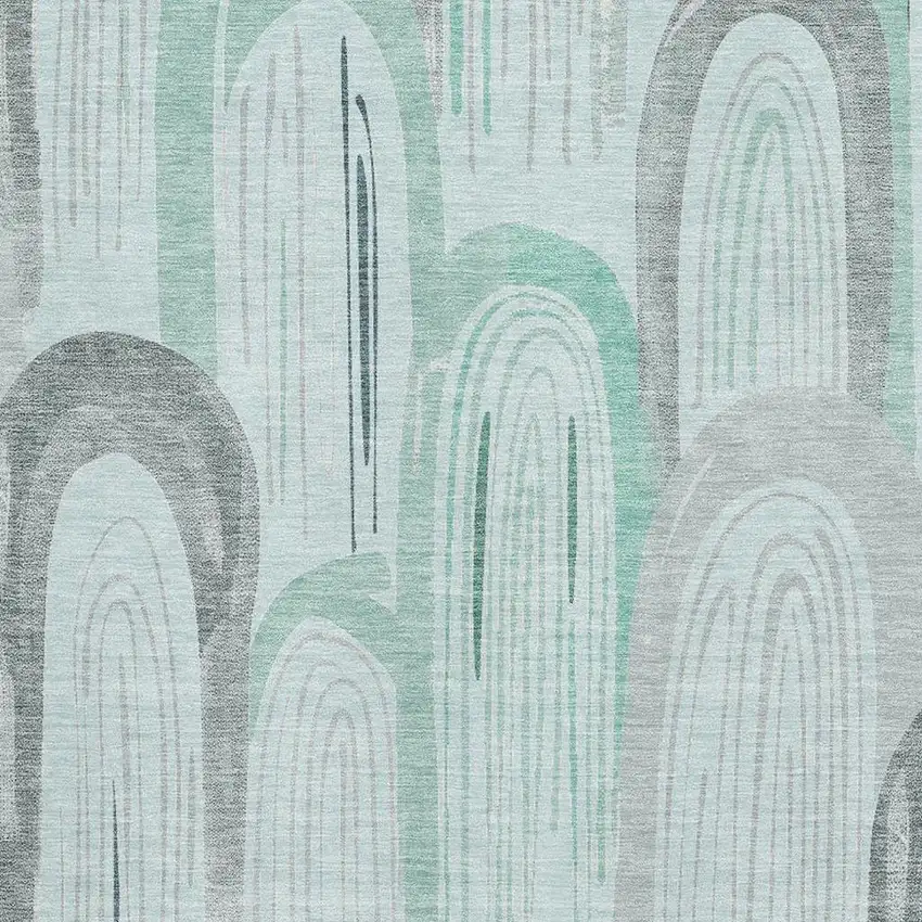 Pale Aqua Gray And Silver Geometric Washable Area Rug With UV Protection Photo 2