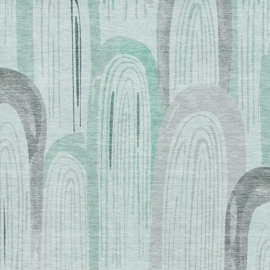 Pale Aqua Gray And Silver Geometric Washable Area Rug With UV Protection Photo 2