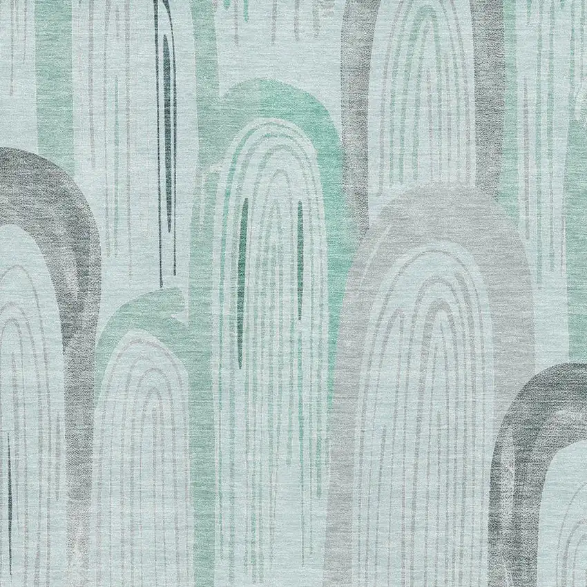 Pale Aqua Gray And Silver Geometric Washable Area Rug With UV Protection Photo 2