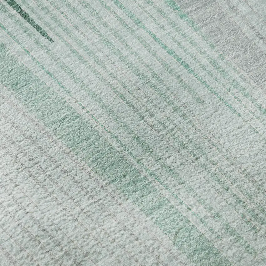 Pale Aqua Gray And Silver Geometric Washable Area Rug With UV Protection Photo 9