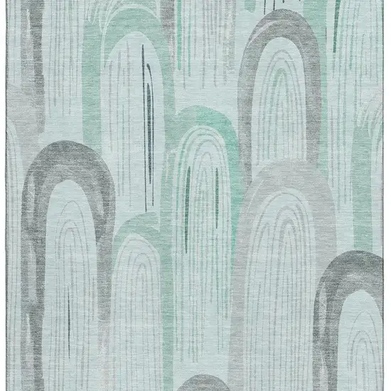 Pale Aqua Gray And Silver Geometric Washable Area Rug With UV Protection Photo 3
