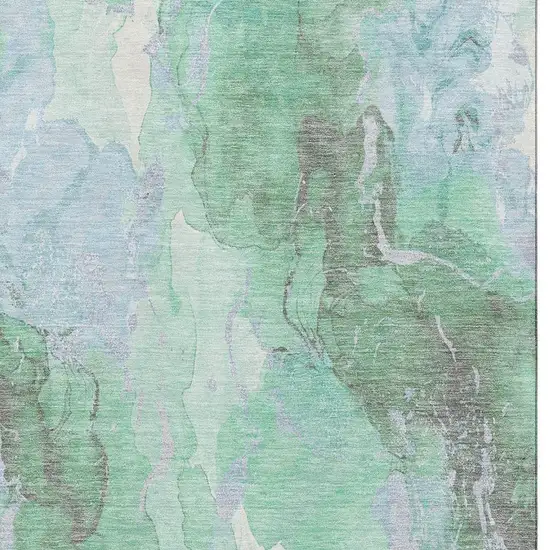 Pale Aqua Green And Ivory Abstract Washable Area Rug With UV Protection Photo 2