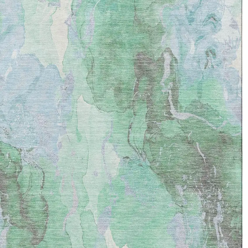 Pale Aqua Green And Ivory Abstract Washable Area Rug With UV Protection Photo 2
