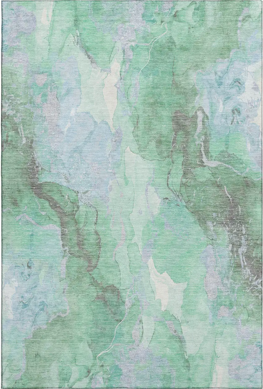 Pale Aqua Green And Ivory Abstract Washable Area Rug With UV Protection Photo 1