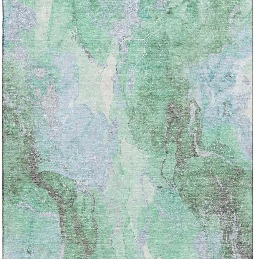 Pale Aqua Green And Ivory Abstract Washable Area Rug With UV Protection Photo 2