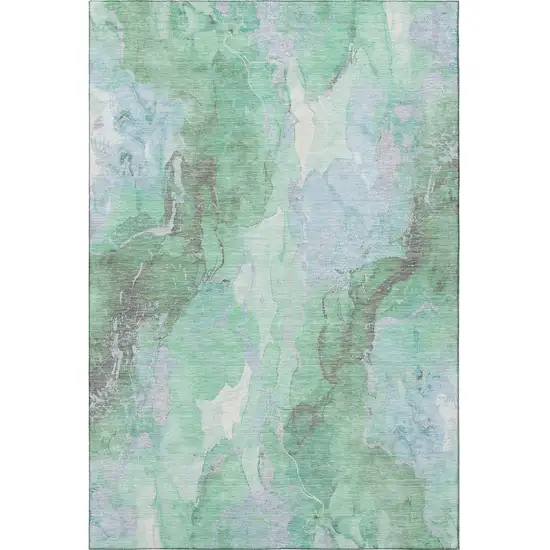 Pale Aqua Green And Ivory Abstract Washable Area Rug With UV Protection Photo 3