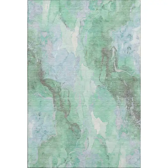 Pale Aqua Green And Ivory Abstract Washable Area Rug With UV Protection Photo 1