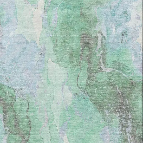 Pale Aqua Green And Ivory Abstract Washable Area Rug With UV Protection Photo 2