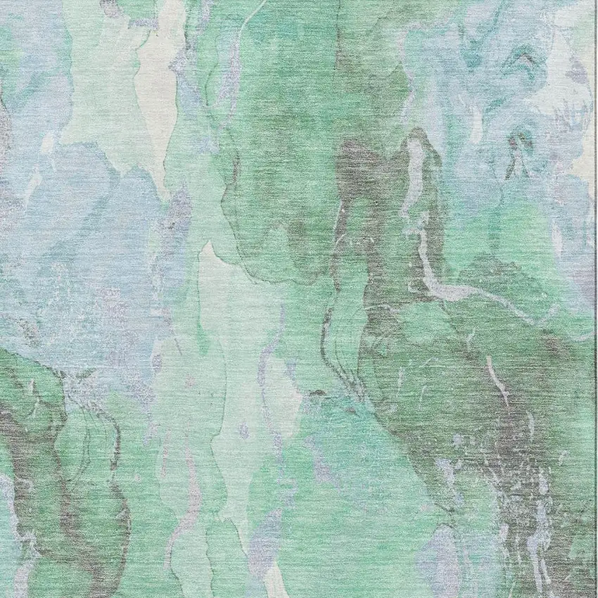 Pale Aqua Green And Ivory Abstract Washable Area Rug With UV Protection Photo 2