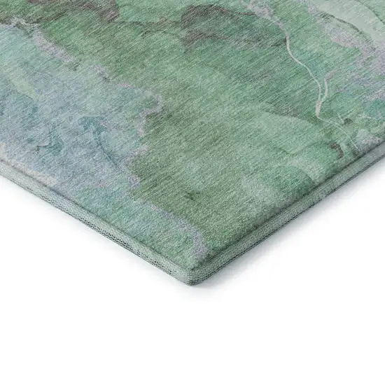 Pale Aqua Green And Ivory Abstract Washable Area Rug With UV Protection Photo 7