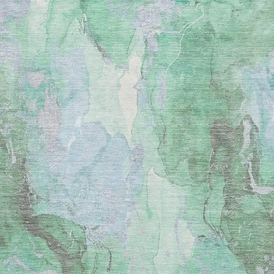 Pale Aqua Green And Ivory Abstract Washable Area Rug With UV Protection Photo 2