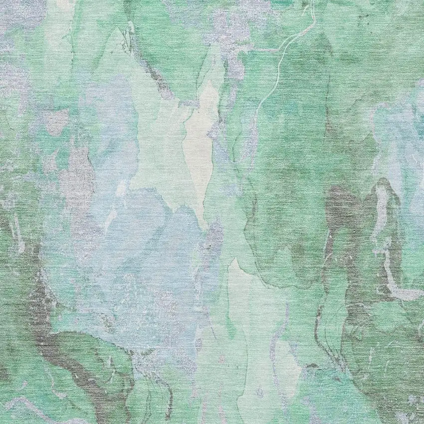 Pale Aqua Green And Ivory Abstract Washable Area Rug With UV Protection Photo 2
