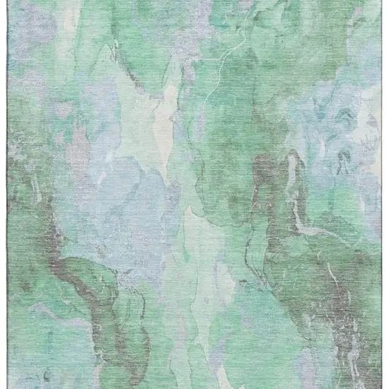 Pale Aqua Green And Ivory Abstract Washable Area Rug With UV Protection Photo 3
