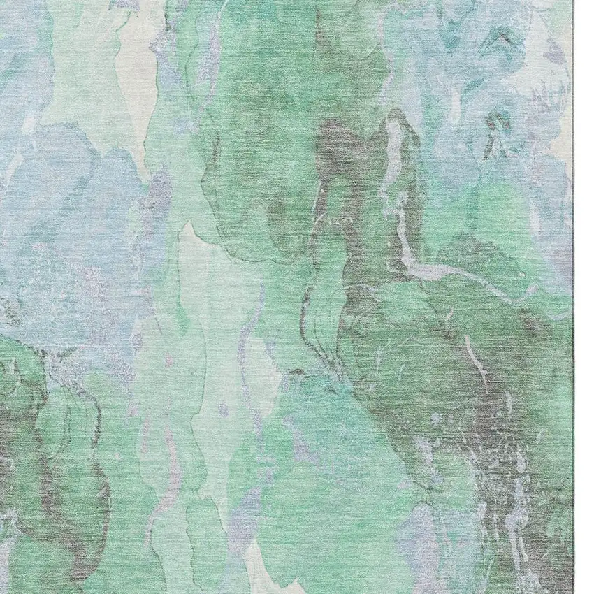 Pale Aqua Green And Ivory Abstract Washable Area Rug With UV Protection Photo 2