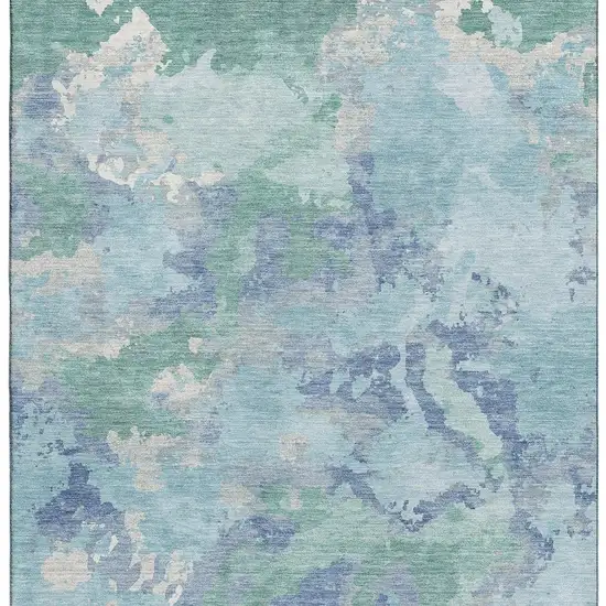 Pale Aqua Ivory And Gray Abstract Washable Area Rug With UV Protection Photo 2