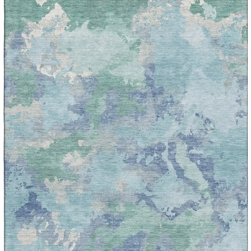 Pale Aqua Ivory And Gray Abstract Washable Area Rug With UV Protection Photo 2