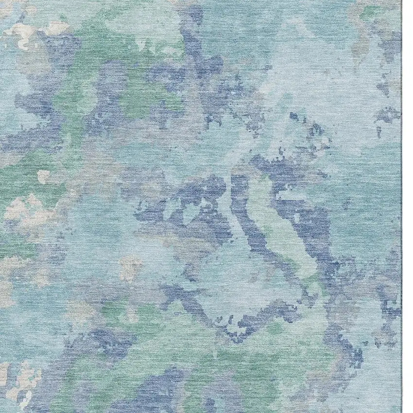 Pale Aqua Ivory And Gray Abstract Washable Area Rug With UV Protection Photo 2
