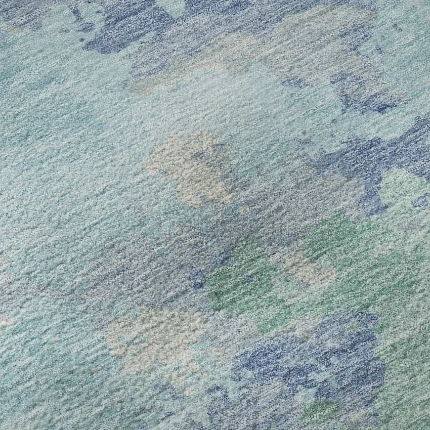 Pale Aqua Ivory And Gray Abstract Washable Area Rug With UV Protection Photo 9