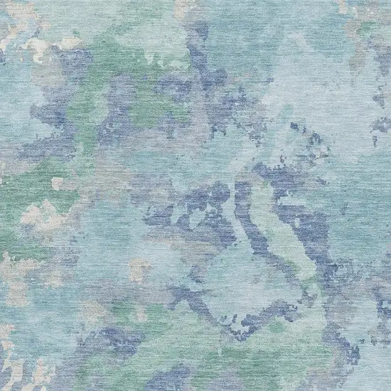 Pale Aqua Ivory And Gray Abstract Washable Area Rug With UV Protection Photo 2