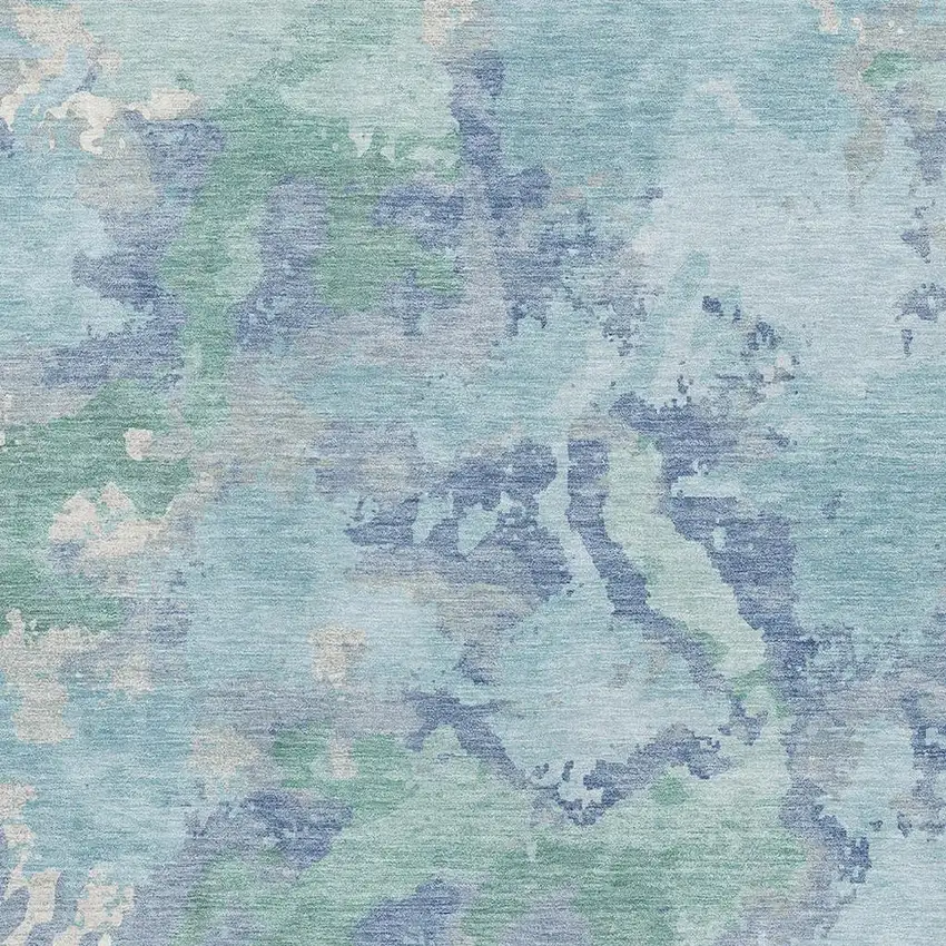 Pale Aqua Ivory And Gray Abstract Washable Area Rug With UV Protection Photo 2