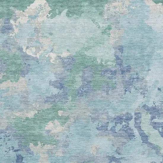 Pale Aqua Ivory And Gray Abstract Washable Area Rug With UV Protection Photo 2