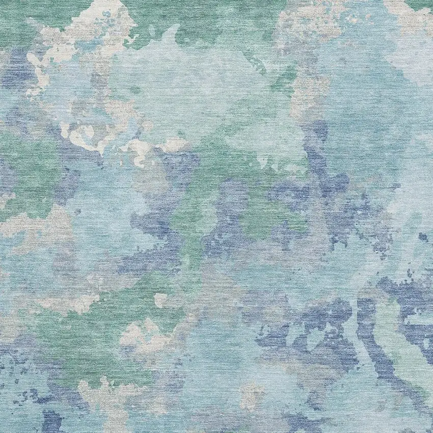 Pale Aqua Ivory And Gray Abstract Washable Area Rug With UV Protection Photo 2