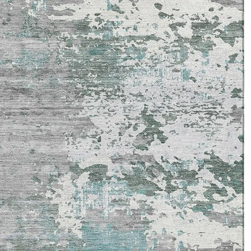 Pale Aqua Ivory And Gray Abstract Washable Area Rug With UV Protection Photo 2
