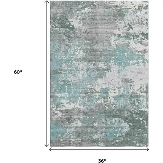 Pale Aqua Ivory And Gray Abstract Washable Area Rug With UV Protection Photo 3