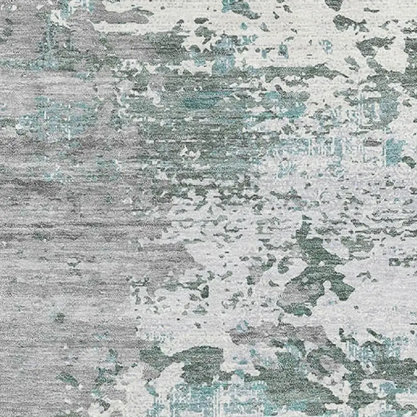Pale Aqua Ivory And Gray Abstract Washable Area Rug With UV Protection Photo 2