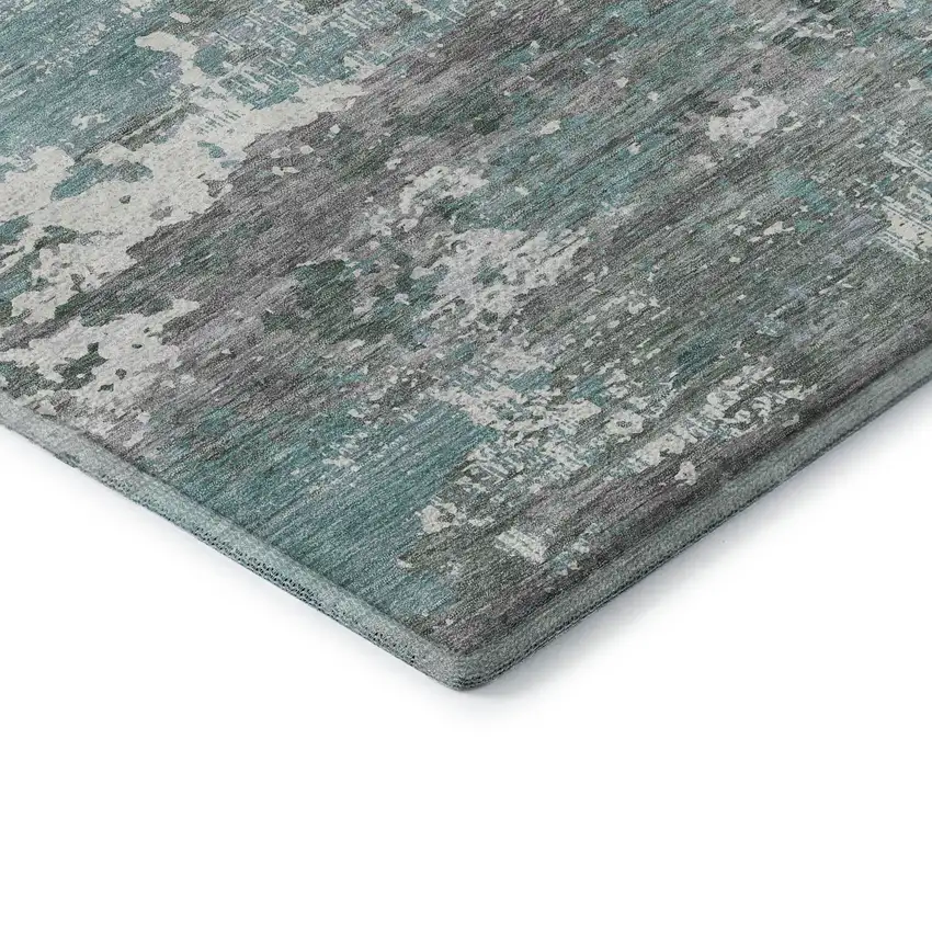 Pale Aqua Ivory And Gray Abstract Washable Area Rug With UV Protection Photo 7