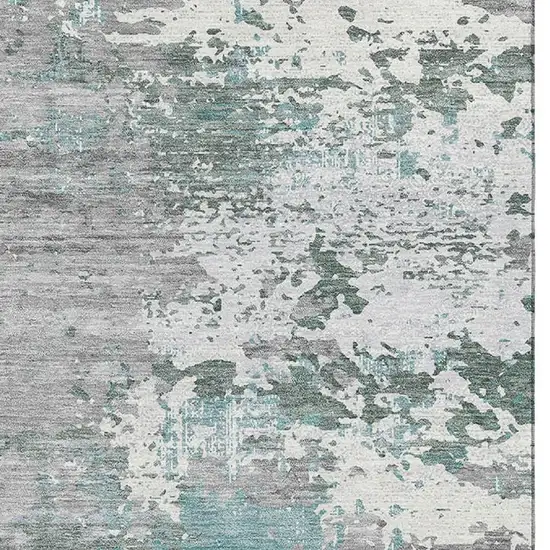 Pale Aqua Ivory And Gray Abstract Washable Area Rug With UV Protection Photo 3