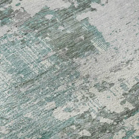 Pale Aqua Ivory And Gray Abstract Washable Area Rug With UV Protection Photo 9