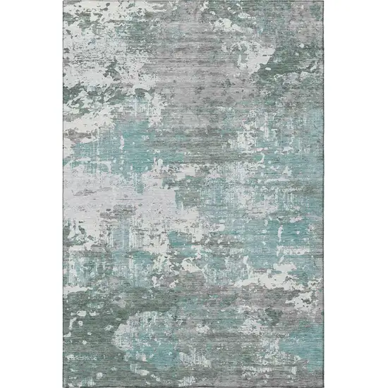 Pale Aqua Ivory And Gray Abstract Washable Area Rug With UV Protection Photo 3