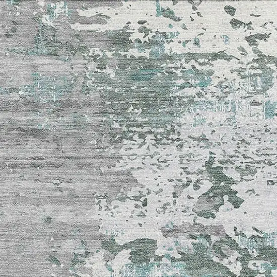 Pale Aqua Ivory And Gray Abstract Washable Area Rug With UV Protection Photo 2
