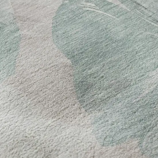 Pale Aqua Ivory And Gray Floral Washable Area Rug With UV Protection Photo 8