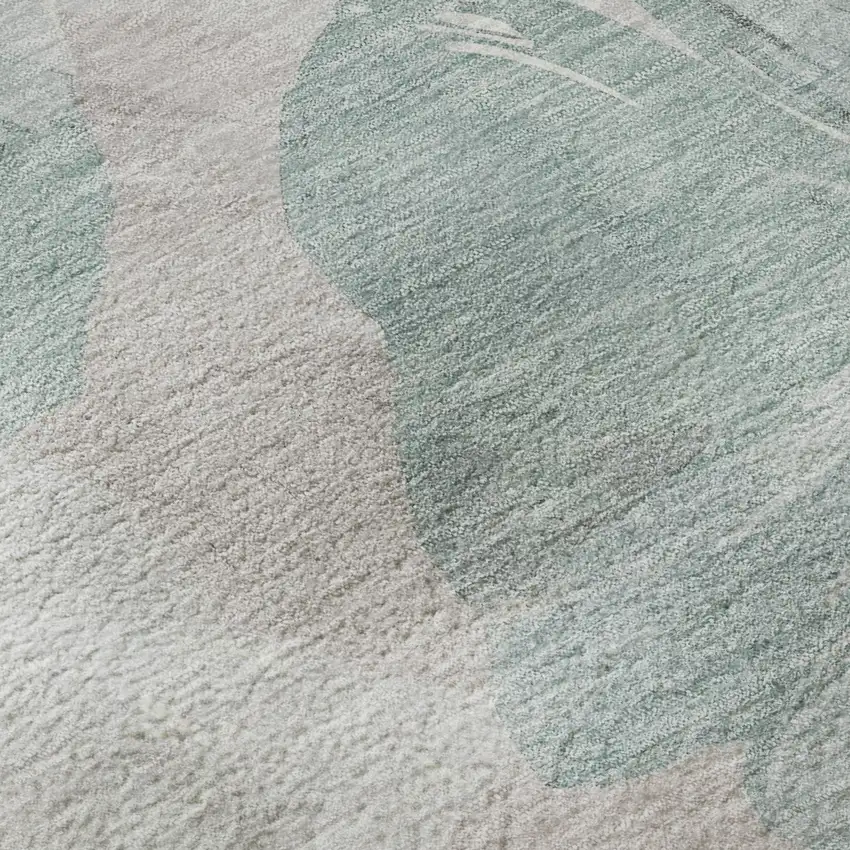 Pale Aqua Ivory And Gray Floral Washable Area Rug With UV Protection Photo 9