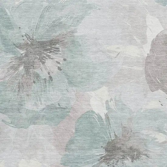 Pale Aqua Ivory And Gray Floral Washable Area Rug With UV Protection Photo 2